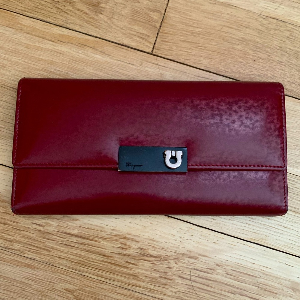 Vintage Salvatore Ferragamo Long Flap Wallet in Burgundy